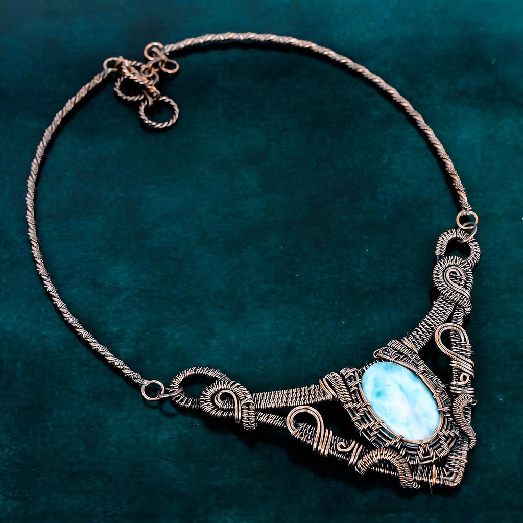 Larimar necklace copper wire wrapped necklace natural gemstone jewelry handmade copper wire necklace designer jewelry anniversary gifts