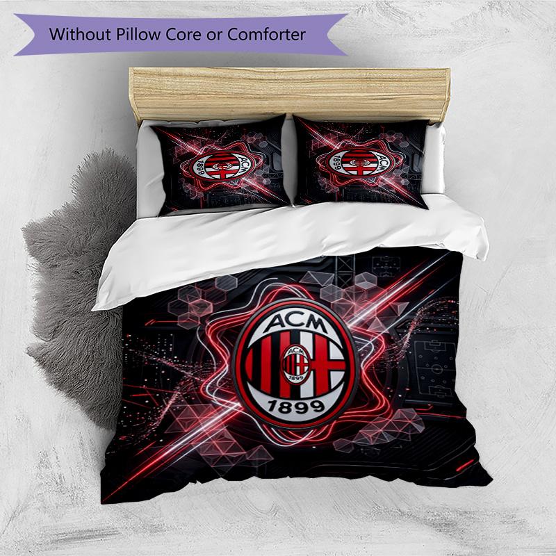 AC Milan Pattern Printed 3PCS Bedding Set Soft Skin-Friendly Washable Duvet Cover & Pillowcases Set All Season Bedroom