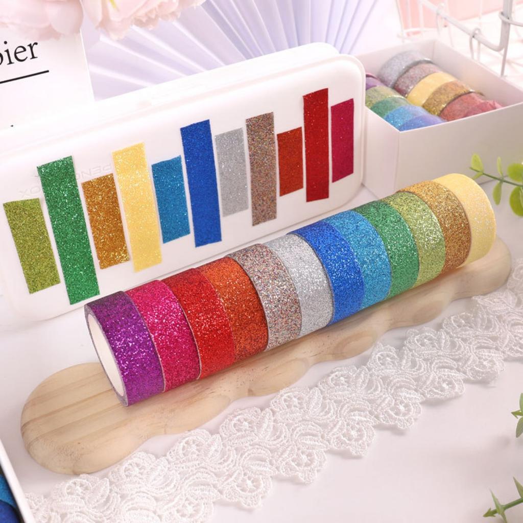 Sparkle Decorative Tape for Art, DIY Glitter Washi Tape Set - 12 Rolls Colored Masking Tape, Scrapbook Tape,Decor & Crafts