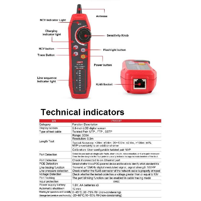 UNI-T TDR Cable Tester UT685A KIT Network Cable Locator Wire Tracker Detector LAN Tester for RJ45 RJ11 Line Finder