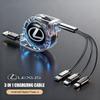 Car Interior Fast Charging Cable 3-in-1 Telescopic Charger For Lexus F SPORT ES RX NX LS UX LM LX GX LC RZ IS CT GS RC HS SC LBX