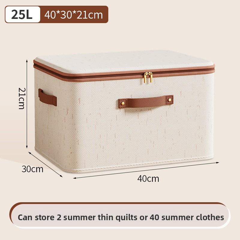 56L Foldable Linen Storage Box with Double Zipper and Leather Handles for Under-Bed Organization