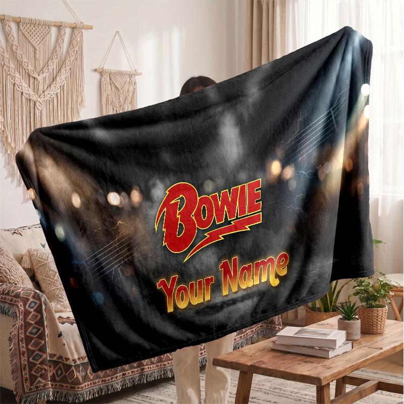 David Bowie Flannel Blanket, Custom Name Text Personalized Soft Throw Blanket Home Decor Gift