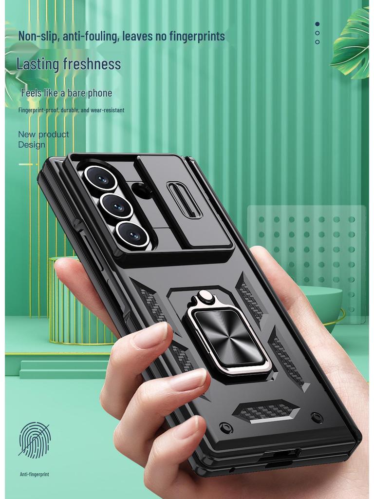 Чехол для телефона Samsung Z Fold - Совместим с Fold7/6/5, Защита объектива и шарнира, Чехол-книжка с держателем-кольцом