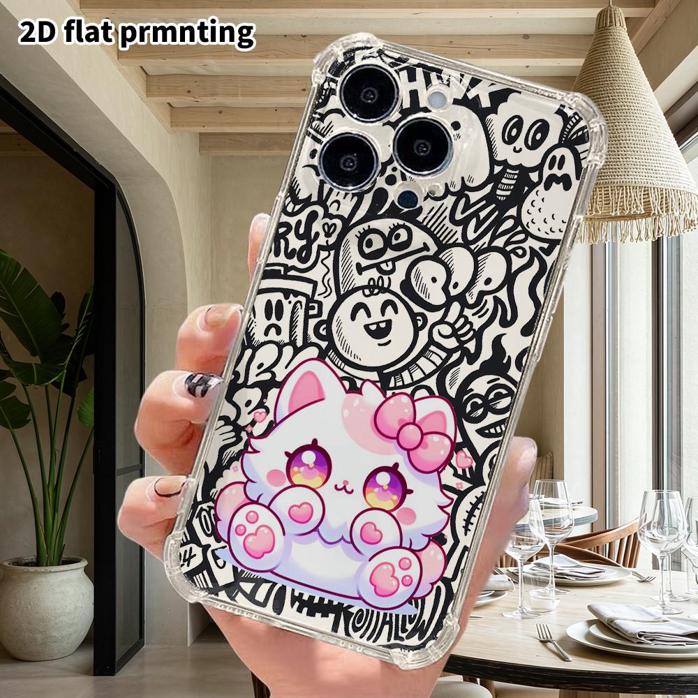Phone Case: 2D flat suitable for iPhone 18 17 16 15 14 13 Pro, transparent with corner protection, sweet and cute, Christmas and Halloween gifts
