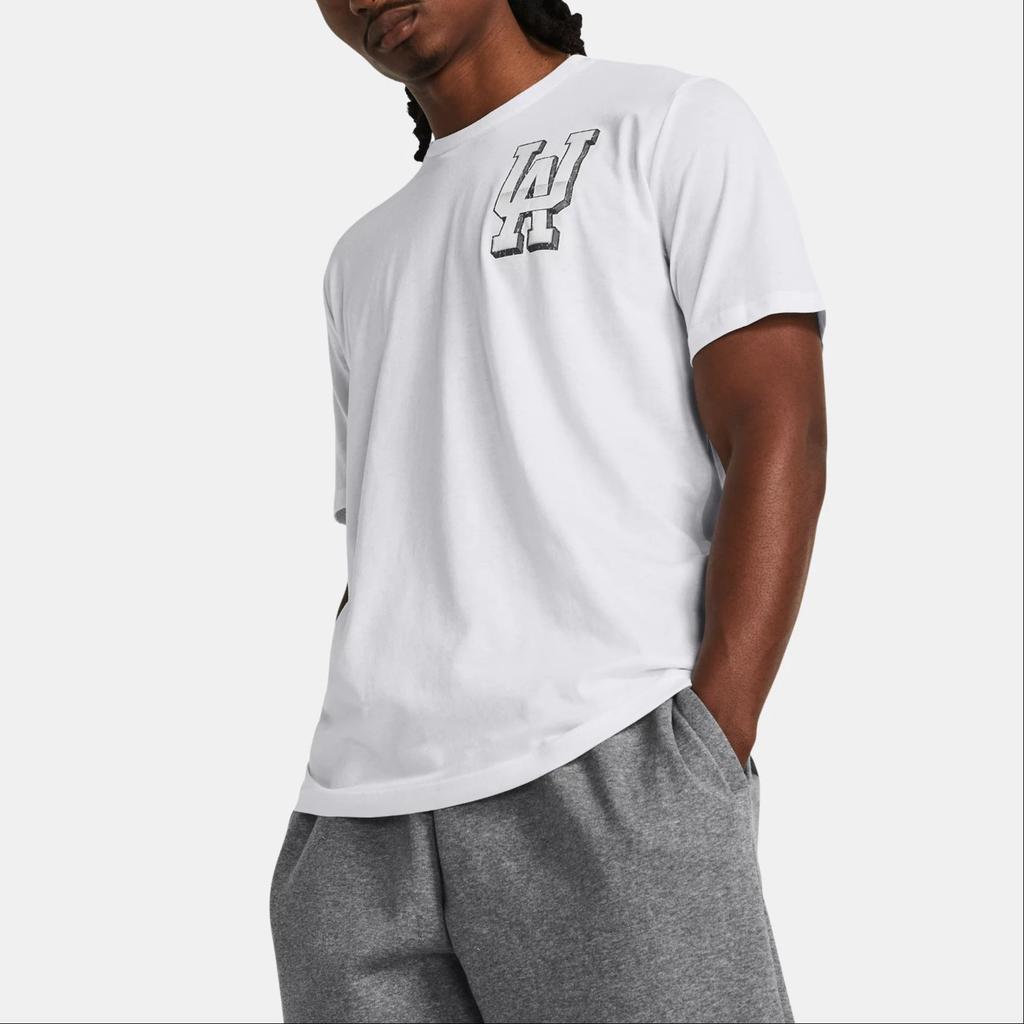 Under Armour Ua Armor Letter Print Crew Neck Short Sleeve T-Shirt Men T-Shirts White 1382832-100