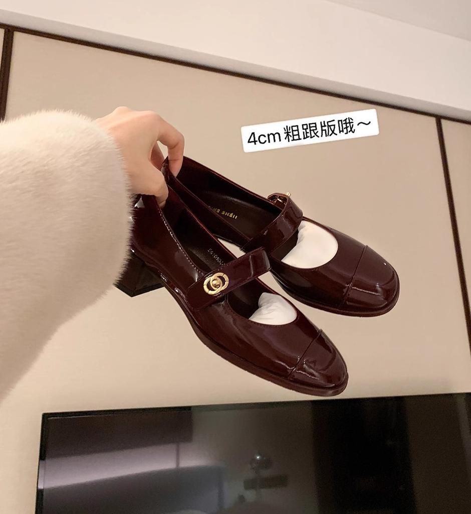 Grape Mother Studiolee Classic Versatile Round Head With Thick Heel Mary Jane Single Shoes Small Leather Shoes Women'S Winter