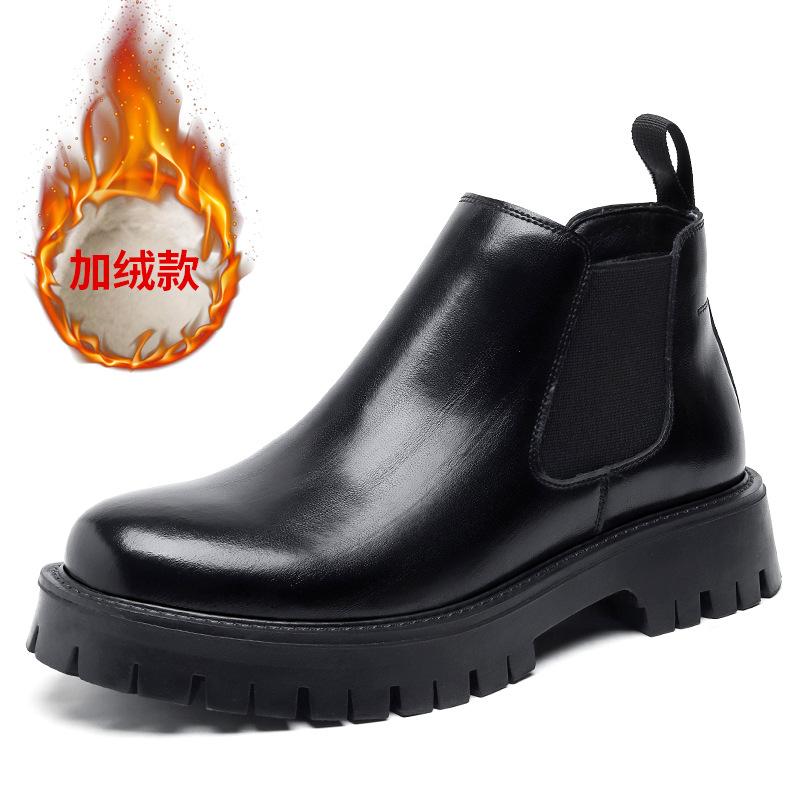 Мужские ботинки челси 2025 осень и зима на толстой подошве в британском стиле повседневные короткие ботинки чулок с напуском утепленные термо ботинки Мартин