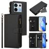 Кожаный чехол для Xiaomi Poco X6 5G/Xiaomi Redmi Note 13 Pro 5G, 9 отделений для карт, кошелек на молнии, подставка, чехол для телефона с ремешком на запястье