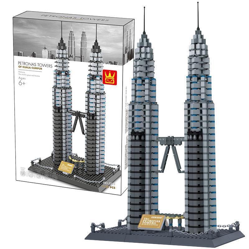 5213 World Architecture Kuala Lumpur Petronas Twin Towers Tree DIY 1175pcs Mini Diamond Blocks Bricks Building Toy for Children