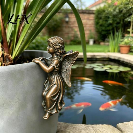Unique Holiday Gift Ideas Vintage Angel Girl Statue, Planter Climber Cute Classical Decor Resin Figurine for Flower Pot Edge Weather Resistant Garden
