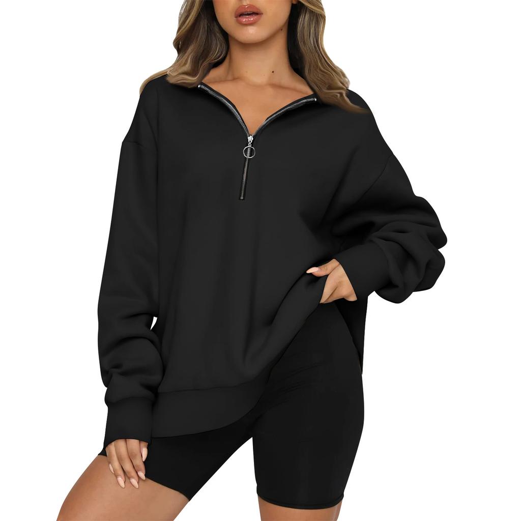 Женский повседневный модный однотонный топ с длинными рукавами на молнии