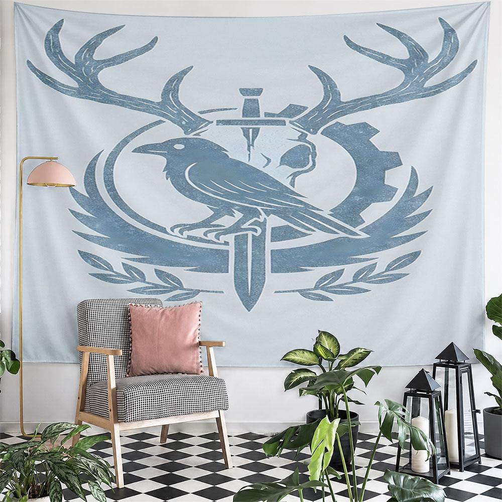 Raven Emblem with Antlers and Sword Pattern Wall Hanging Tapestry Decorative Tapestry Home Decor for Bedroom and Living Room