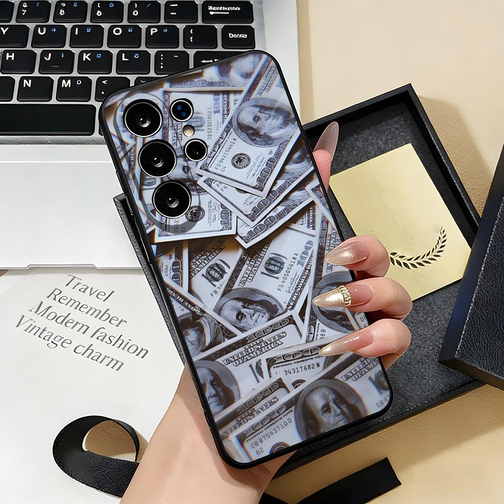 Чехол для телефона с рисунком денег в стиле граффити для Samsung S26 S25 S24 FE S23 S22 S21 Plus S20 Ultra Note20Ultra Черный Мягкий