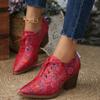 New Spring High-heeled Printed 4 Front Lace-up Thick-heeled Women's Single Shoes