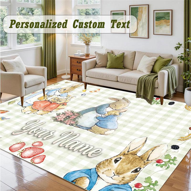 Crystal Velvet Square Rug Custom NamePeter Rabbit Pattern Non Slip Home Floor Decor Rug