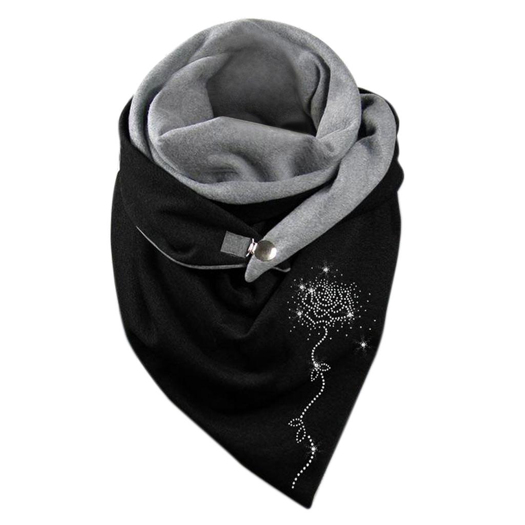 Women Cotton Print Horse Note Rose Star Warm Button Turban Scarf