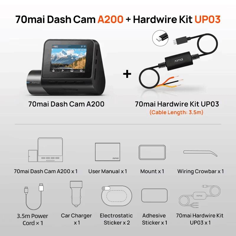 Глобальный 70mai Dash Cam A200 Двухканальная запись 1080P HDR 2'' IPS экран 24H Парковочный монитор 70mai Car DVR A200 WIFI APP 130° FOV