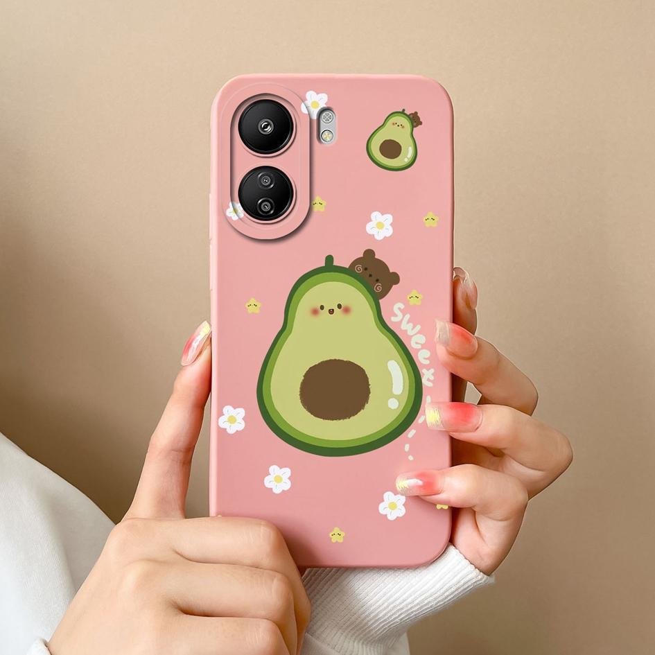 Чехлы для Xiaomi Redmi A3 K60 K70 Pro K70E Note 13 Pro 13R 13C, милый матовый жидкий силикон с цветком авокадо, мягкая задняя крышка, защитный чехол для телефона, бампер