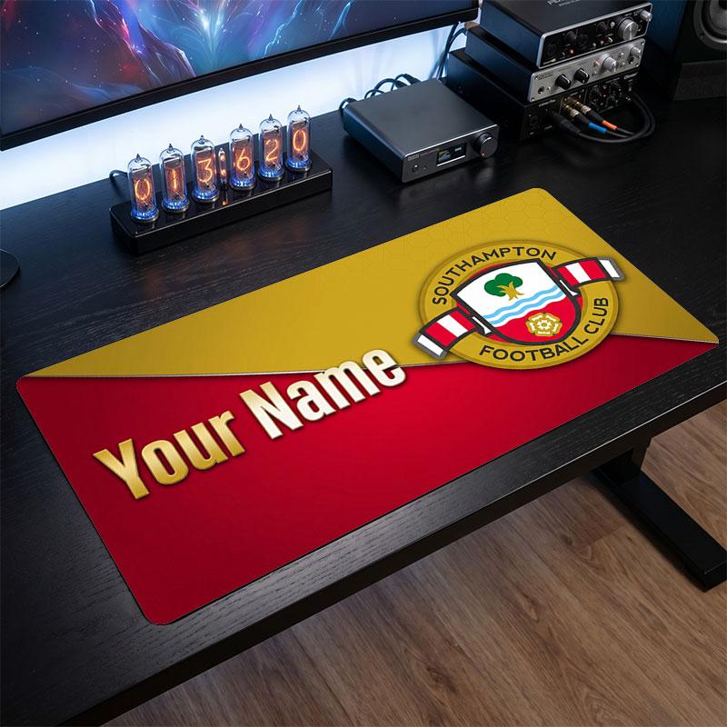 Southampton FC Custom Large Mouse Pad, Personalized Name Text Print, Football Logo Non‑Slip Desk Mat Gaming Gift