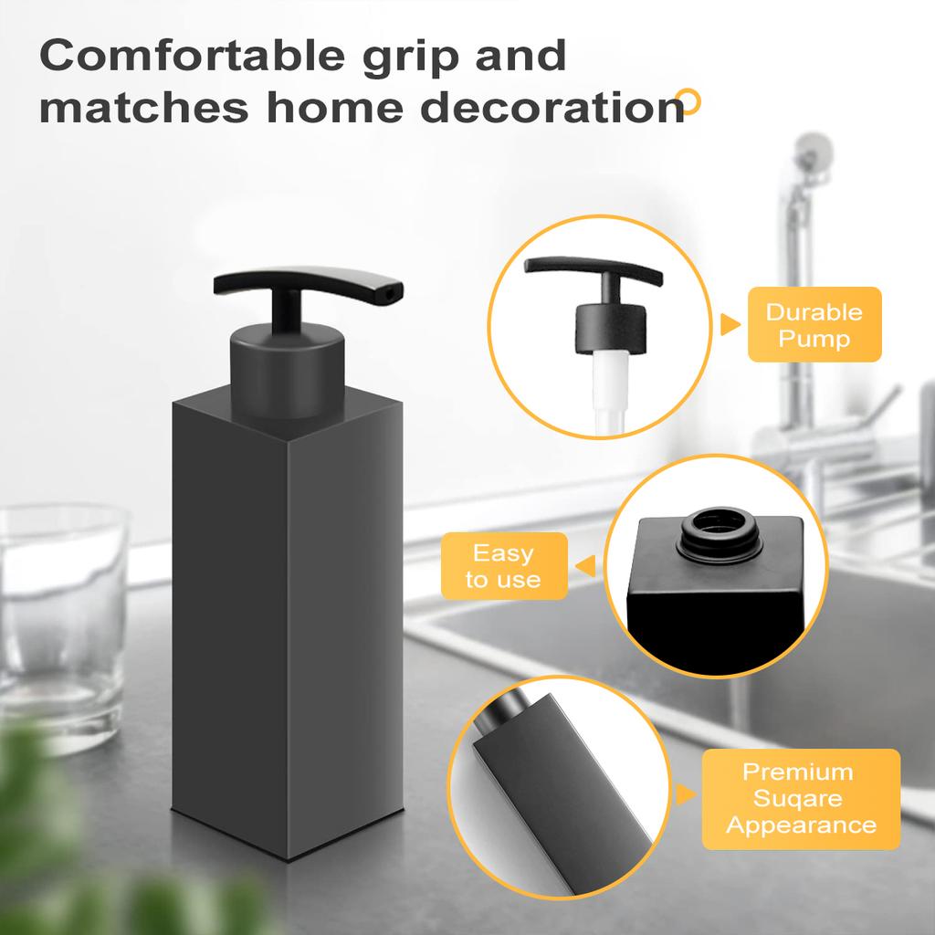 Leeseph Матовый черный 304 Нержавеющая сталь Диспенсер для мыла Квадратный дизайн Диспенсер для жидкого мыла для ванной комнаты