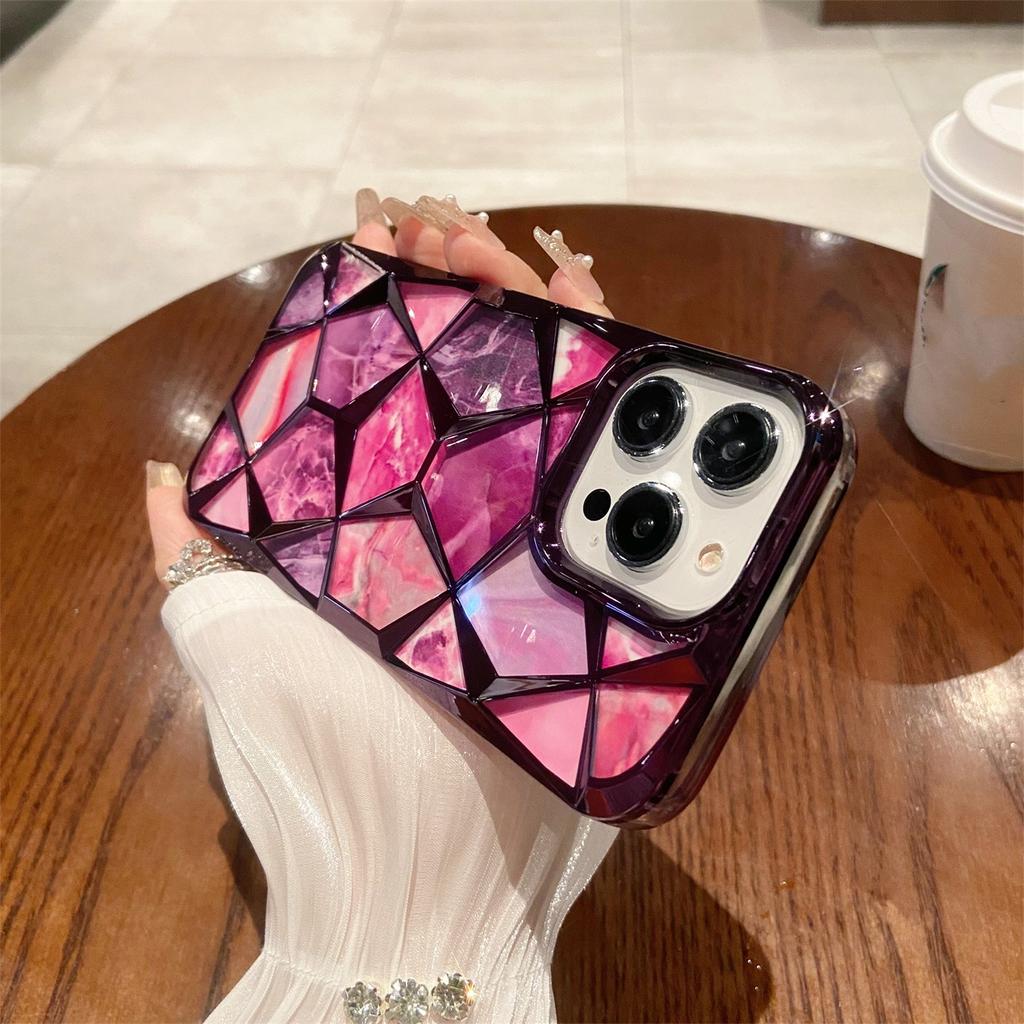 Блестящий геометрический 3D алмазный мраморный прозрачный чехол для телефона для iPhone 14 13 12 11 Pro Max Роскошное покрытие противоударный защитный чехол