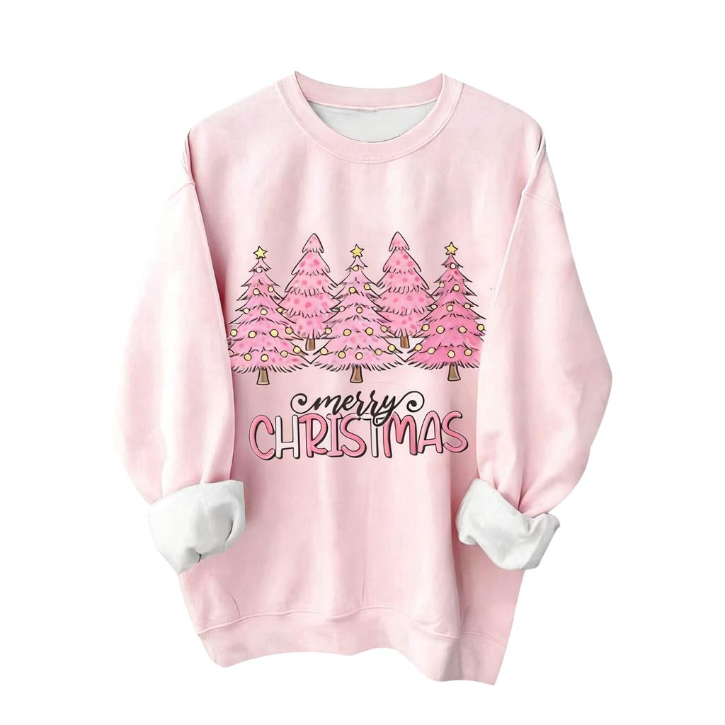 Женский модный свитшот с длинными рукавами и круглым вырезом с принтом рождественской елки