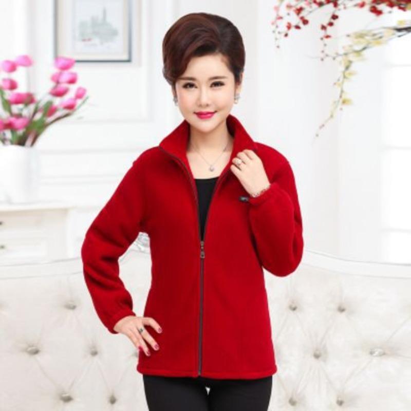 Plus Size Autumn Mid-aged Women Fleece Jackets 5XL Casual Stand Collar Warm Jacket Zipper Outerwear Mother Winter Coat