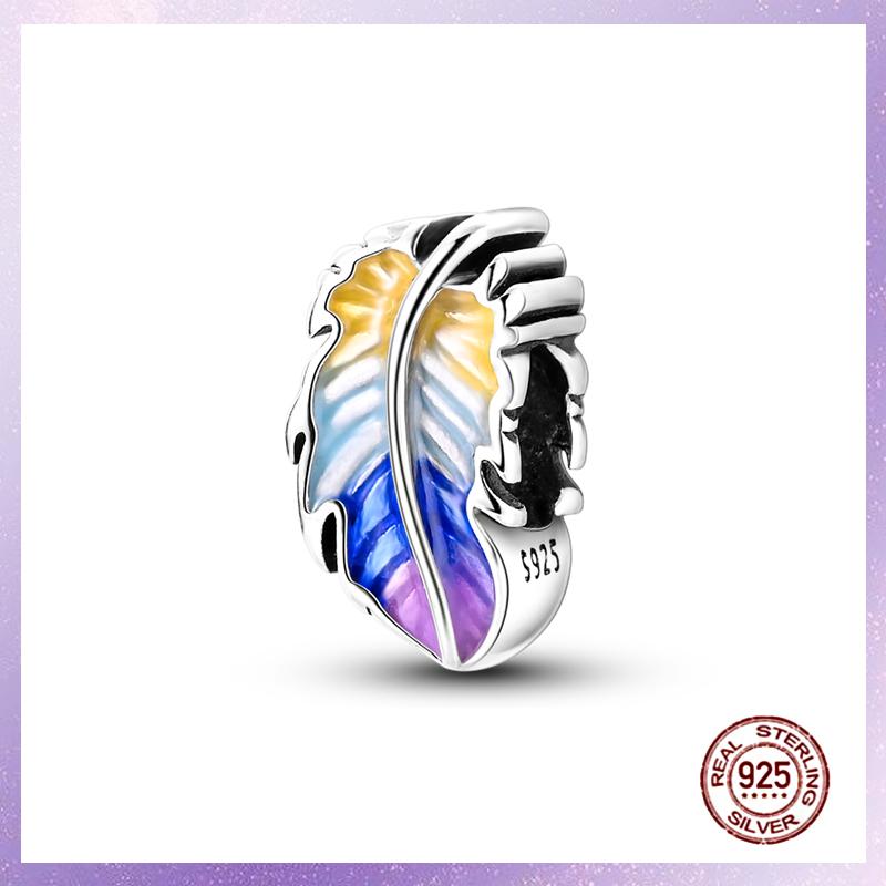 Фиолетовые Шармы Медный Fit Оригинальный Подвесной Браслет Бабочка Стекло Сердце Перо Клип Шарм Подвеска Светящаяся Бусина DIY Ювелирные Изделия