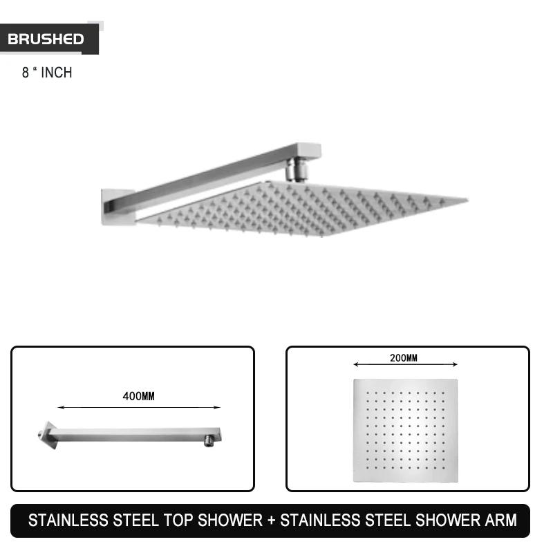 Черный Хром Матовое Золото Серый Квадратная Дождевая Душевая Лейка Ультратонкая 8 10 12 Дюймов Выбор Настенный Душевой Кронштейн Для Ванной Комнаты Верхний Спрей