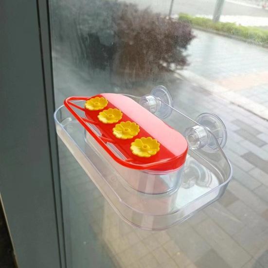 Window Hummingbird Feeder Plastic Birds Feeding Tray with 4 Feeding Ports Strong Suction Cup Hummingbird Feeder for Outdoors