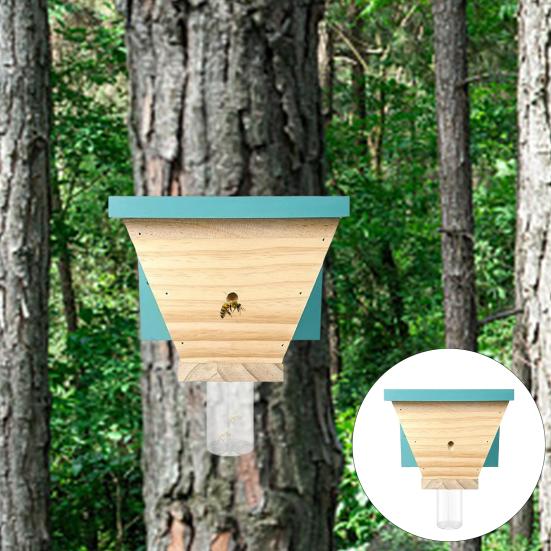 Wood Carpenter Bee Trap Outside Natural Wood Boring Bee Trap Weather-proof House Shape Outdoor Hanging Bee Catcher Decoration