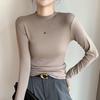 Весна Осень Женские Новые Пуловеры с Вставками Половина Высокого Воротника Мода Однотонный Приталенный Минималистичный Повседневный Топ с Длинным Рукавом