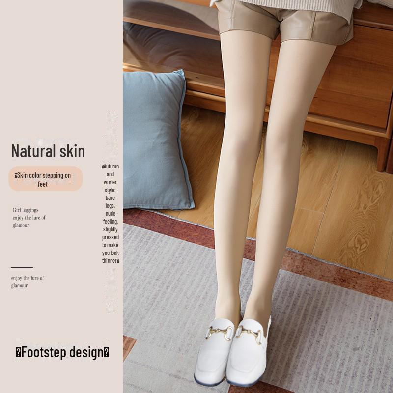 Бежевые женские черные хлопковые леггинсы - Готовые к зиме, Эффект голых ног, Плотные колготки