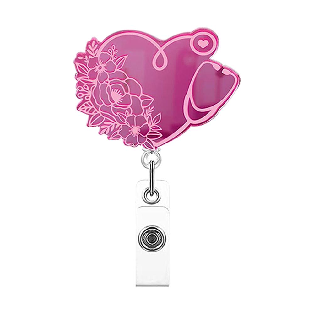 Acrylic Skull Organ Flower Easy Clip ID Badge Clip Doctor Nurse Retractable Clip Teacher Badge Reel Key Chain Accessories
