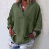 Women's Fashion Casual V Neck Long Sleeve Pullover Top Linen Cotton Blend