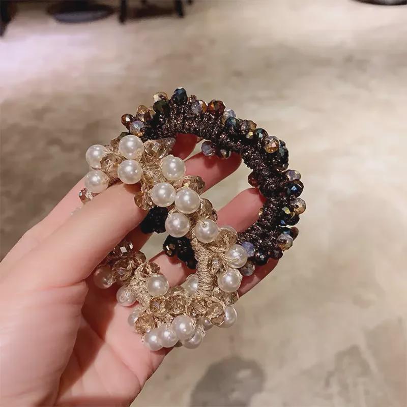 Резинка для волос в корейском стиле с жемчугом и кристаллами: Универсальный и простой аксессуар для волос