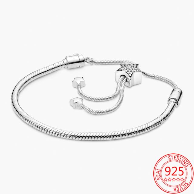 Genuine 925 Sterling Silver Moments Four Style Snake -Shaped Chain Sliding Bracelet Leather Bracelet Wedding Party Girl Jewelry