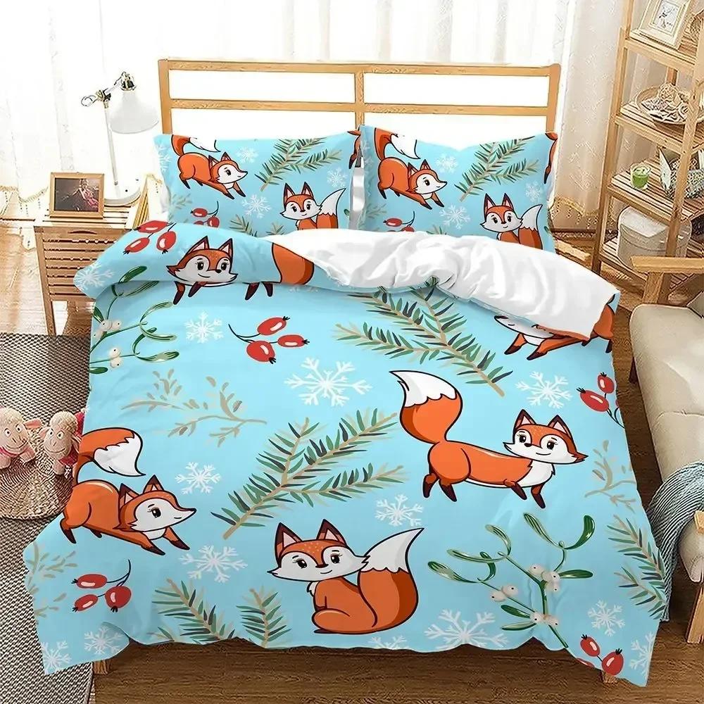 Lovely Cartoon Fox Bedding Set Animal Bed Linen Quilt Duvet Cover Set Home Decor Twin Single Queen King Size Fashion Kawaii Gif
