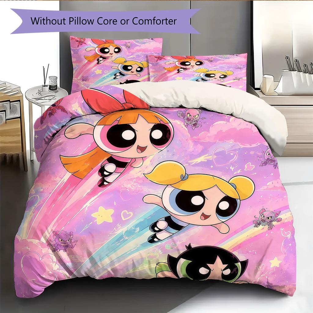The Powerpuff Girls Pattern Bedding Quilt Set Home Decoration Gift (1 * duvet cover + 2 * pillowcase without core)