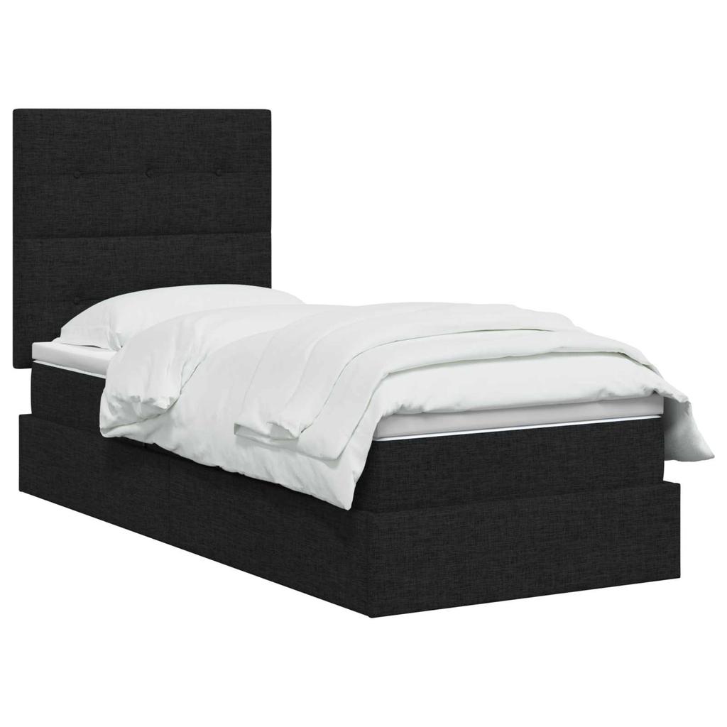Storage Bed with Mattress Black 90 x 190 cm Fabric