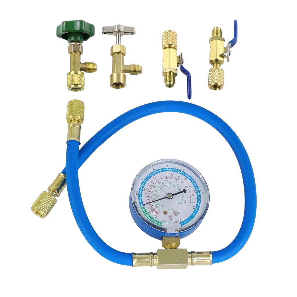 Wisepick R290 & R600A Charging Hose and Gauge Set with Can Tap & Shutoff Valve