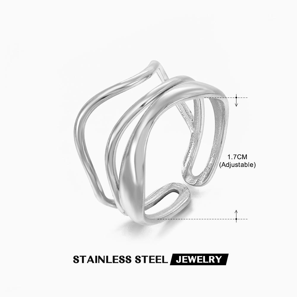 Stainless Steel Multi Layer Open Line Ring For Women Trendy Temperament Ring Party Jewelry Accessory
