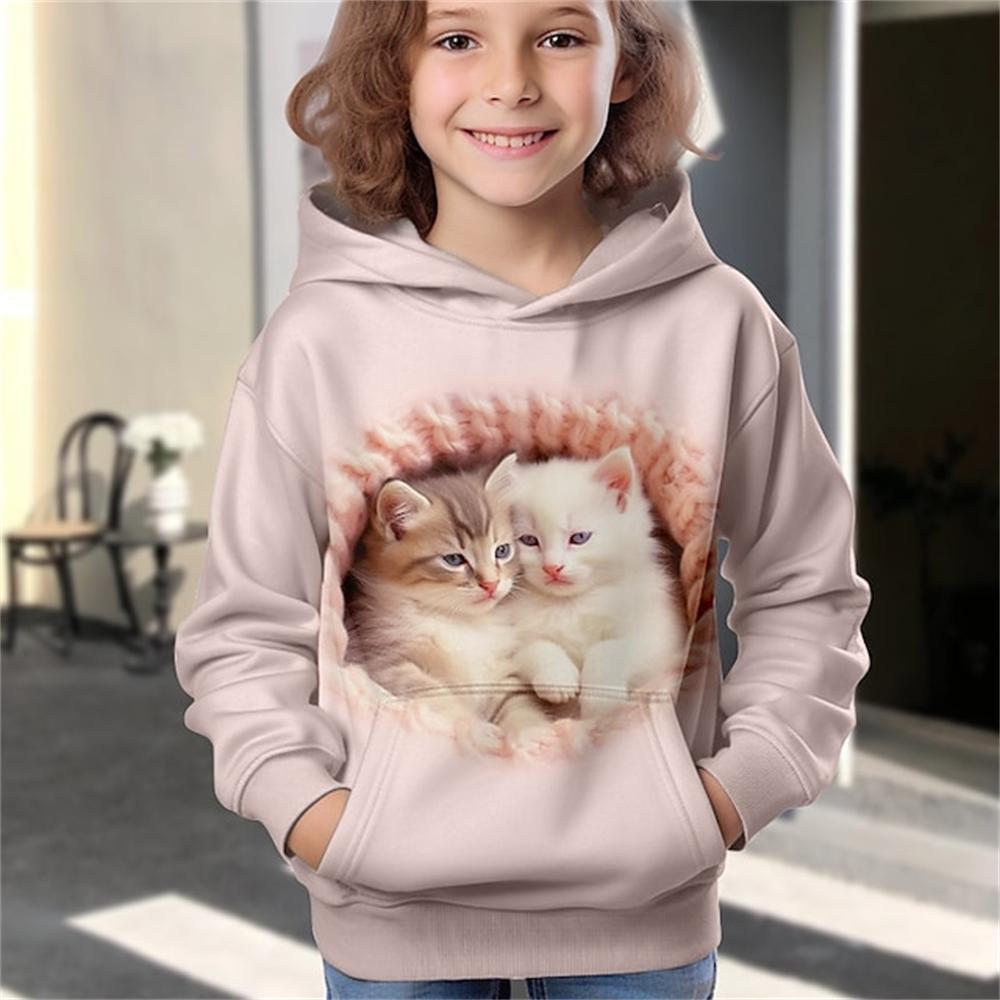 Hoodies Animal Cat 3D Print Kawaii Streetwear Boys Girls Sweatshirts Oversized Unisex Hoodie Kids Hooded Pullovers Tops Clothing