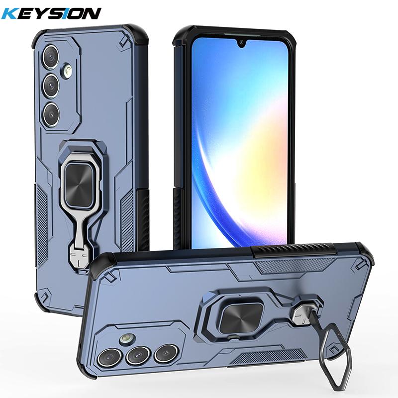 KEYSION Противоударный бронированный чехол для Samsung A55 5G A35 A26 силикон + PC вертикальная металлическая подставка с кольцом задняя крышка телефона для Galaxy M16 5G