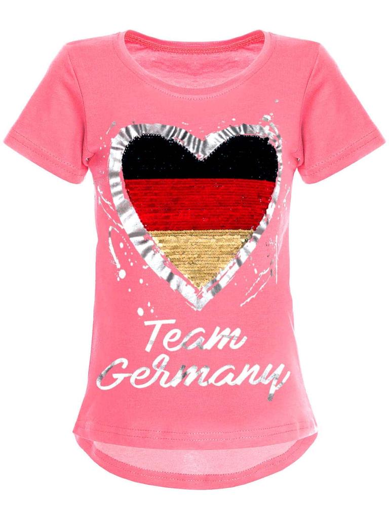Girls Reversible Sequins Germany T-shirt with Heart World Cup 2018