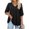 Women's Fashion Large Size Solid Color V-Neck Three-quarter Sleeve Top