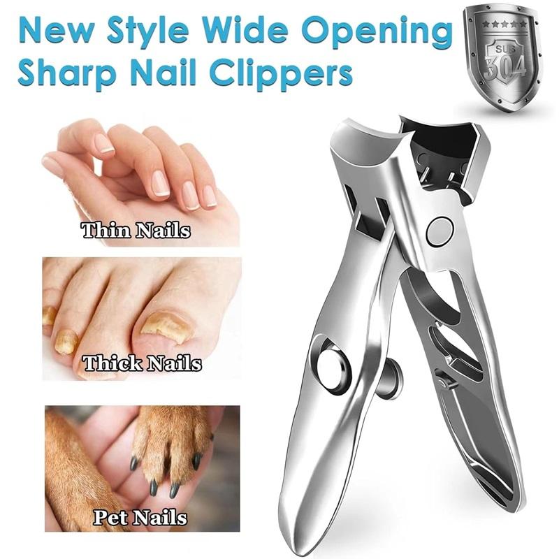 Stainless Steel Nail Clippers Wide Jaw Opening Sharp Blade with Nail File