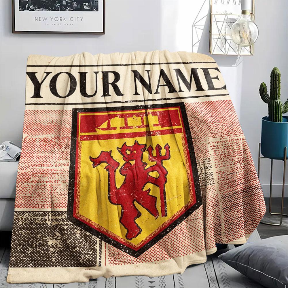 Custom Name,Man United Printed Flannel Blanket, soft throw for bedroom sofa, washable, Christmas present, great gift.