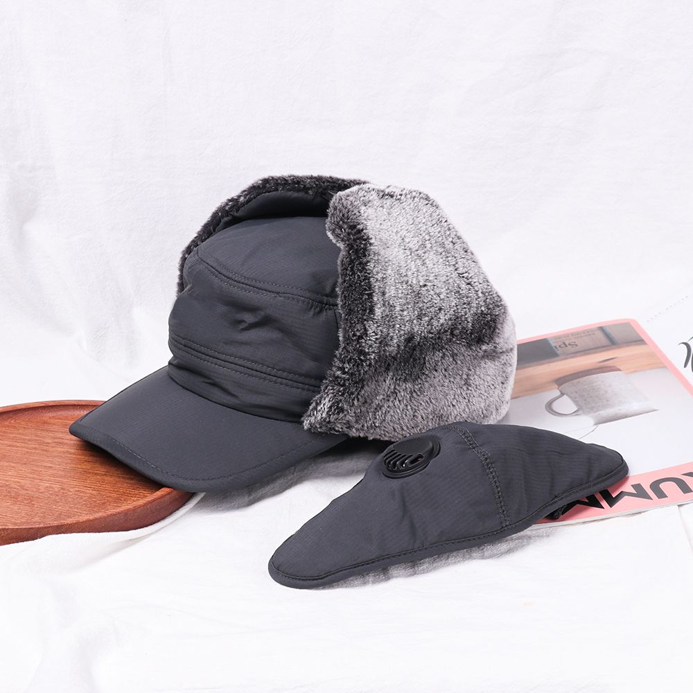 Windproof Winter Men Bomber Hat Cotton Plush Fur Earflap Hat Warm Earflaps Caps